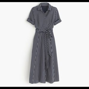 J. Crew Navy and White Striped Silk Dress